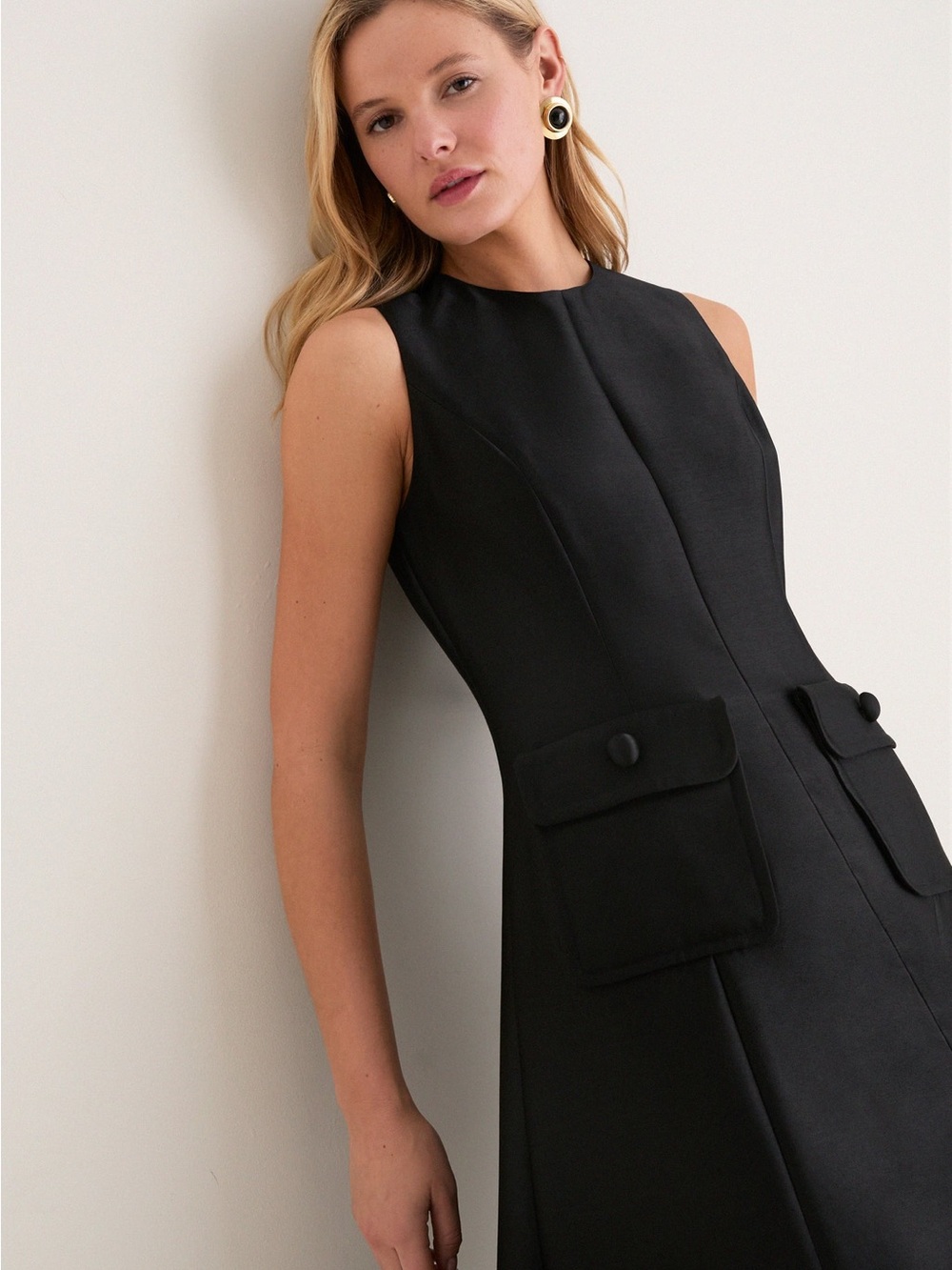 Tuckernuck Black Dupioni Helene Midi Dress NWT Size 10 Pocket Dress - Picture 6 of 15